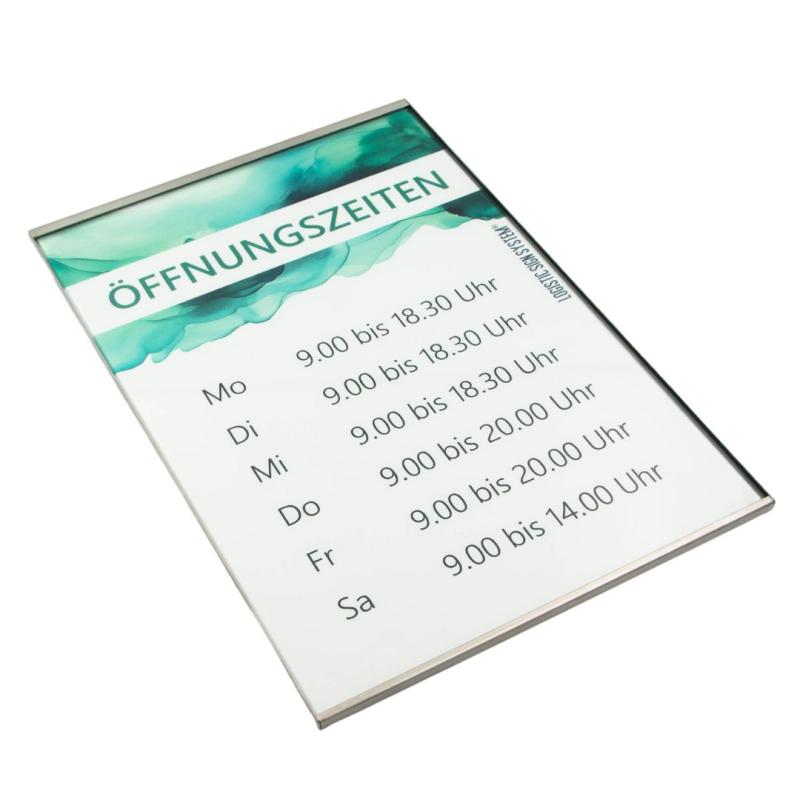 Tuerschild Vitrum G aus Glas und Edelstahl DIN A4